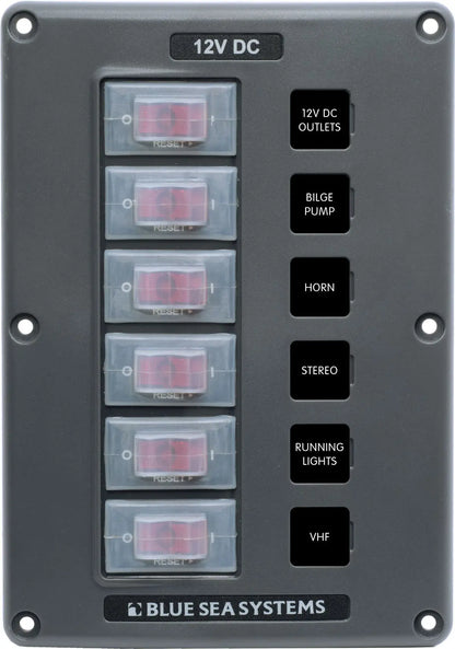 Blue Sea Systems Water-Resistant 12V 6-Circuit Breaker Switch Panel (Model 4322-BSS)