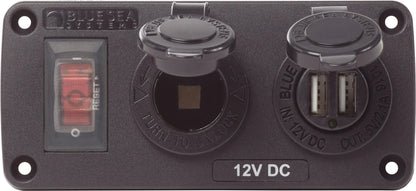 Blue Sea Systems Water-Resistant 12V 15A Circuit Accessory Panel with USB and Socket - Model 4363-BSS