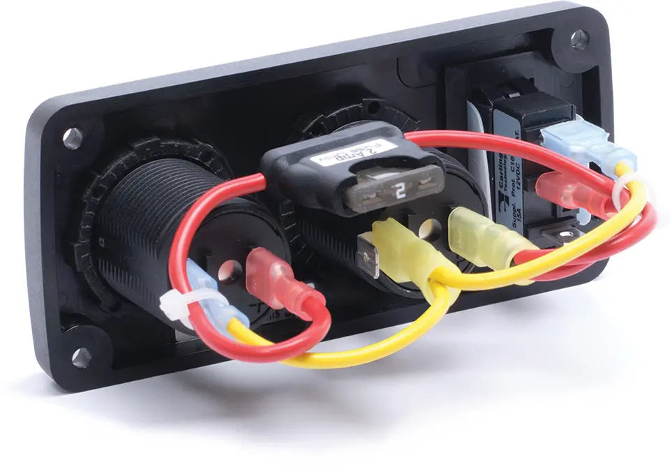 Blue Sea Systems Water-Resistant 12V 15A Circuit Accessory Panel with USB and Socket - Model 4363-BSS