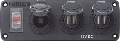Blue Sea Systems Water-Resistant 12V 15A Circuit Accessory Panel with USB and 12V Socket - Model 4365-BSS