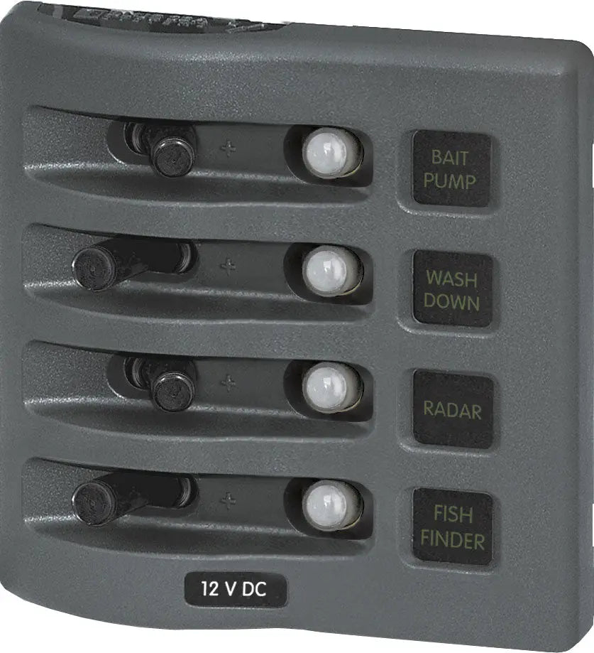 Blue Sea Systems Weather Deck 12V DC Waterproof 4-Circuit Breaker Panel (Model 4374-BSS)