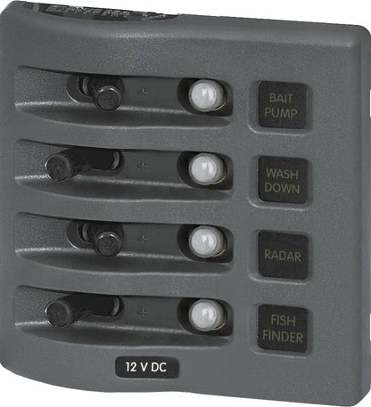 Blue Sea Systems Weather Deck 12V DC Waterproof 4-Circuit Breaker Panel (Model 4374-BSS)