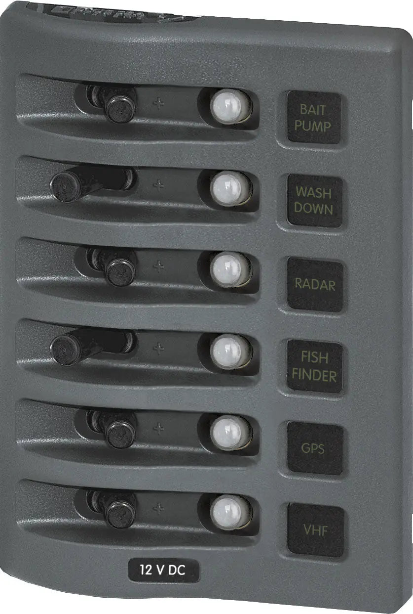 Blue Sea Systems Weather Deck 12V DC Waterproof 6-Position Circuit Breaker Panel (Part 4376-BSS)