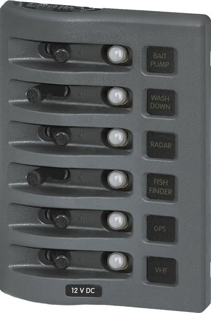 Blue Sea Systems Weather Deck 12V DC Waterproof 6-Position Circuit Breaker Panel (Part 4376-BSS)