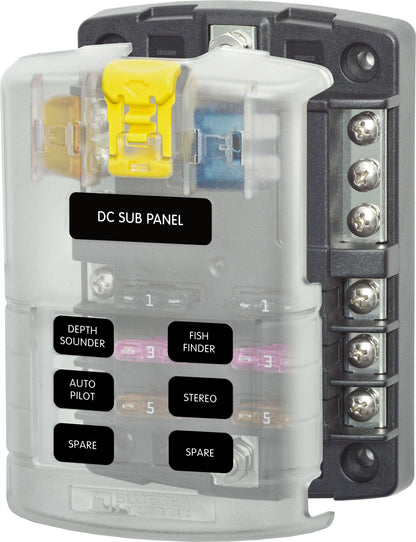 Blue Sea Systems 5025 6-Gang Blade Fuse Block with Negative Bus and Cover