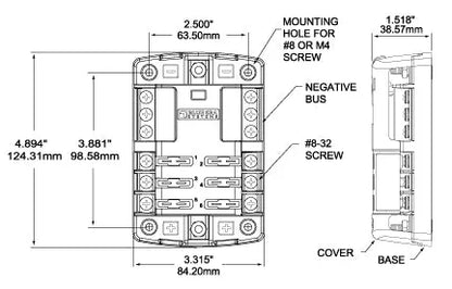 Blue Sea Systems 5025 6-Gang Blade Fuse Block with Negative Bus and Cover