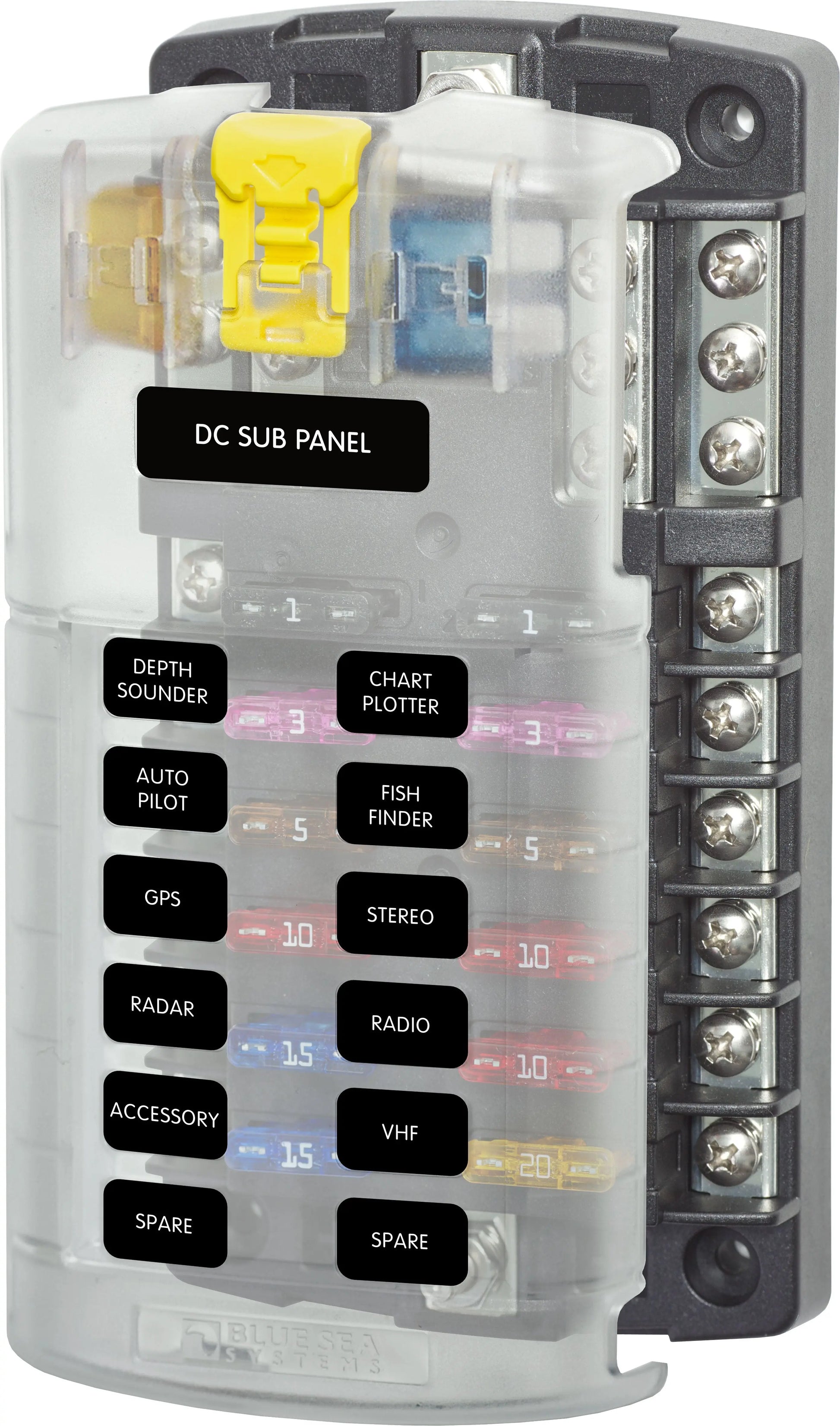 Blue Sea Systems 5026 12-Gang Blade Fuse Block with Negative Bus and Cover