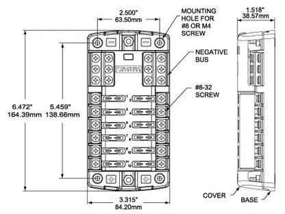 Blue Sea Systems 5026 12-Gang Blade Fuse Block with Negative Bus and Cover