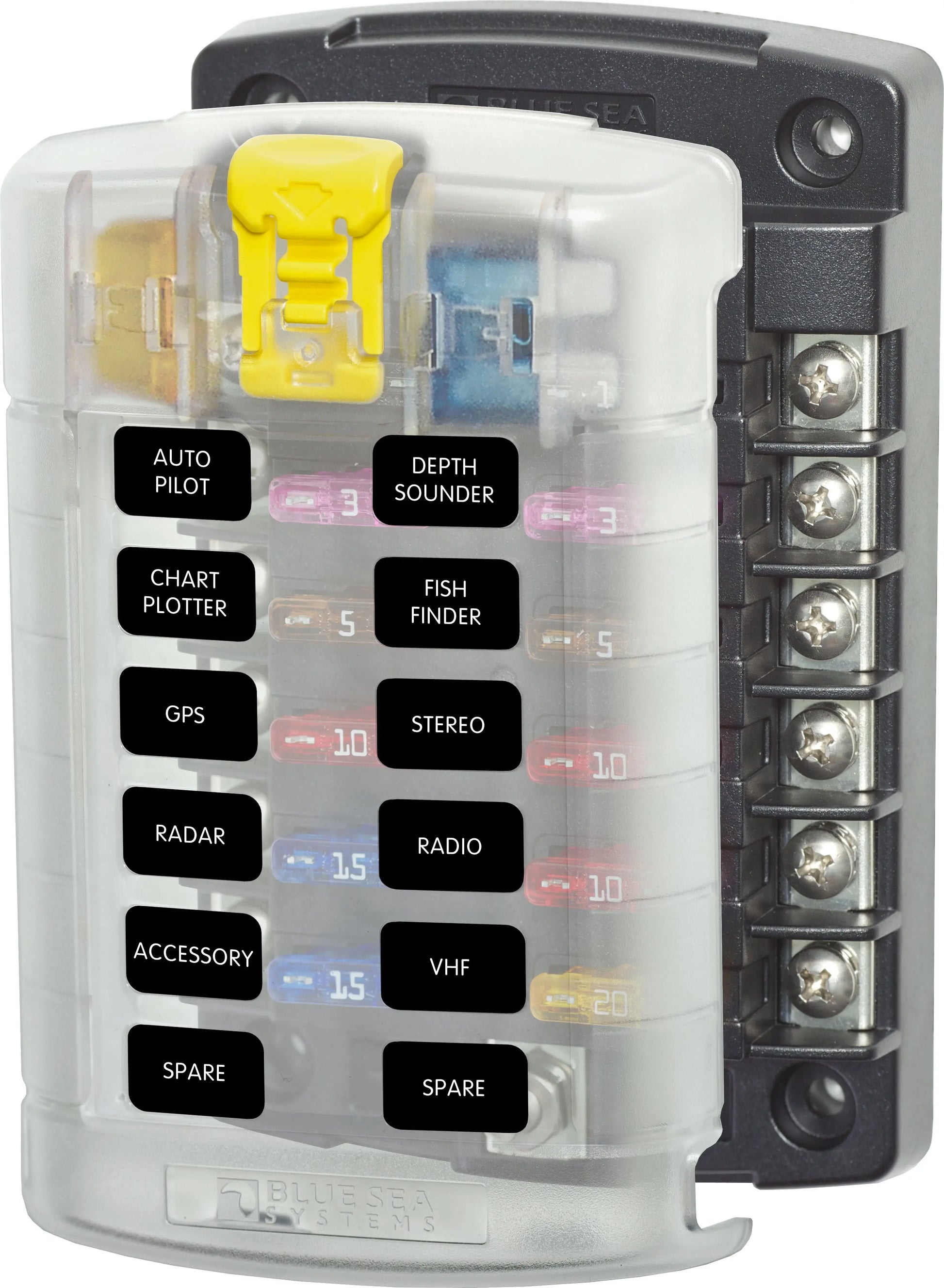 Blue Sea Systems 5029 12-Gang Fuse Block with Cover and Insulated Cover for Marine and RV Applications