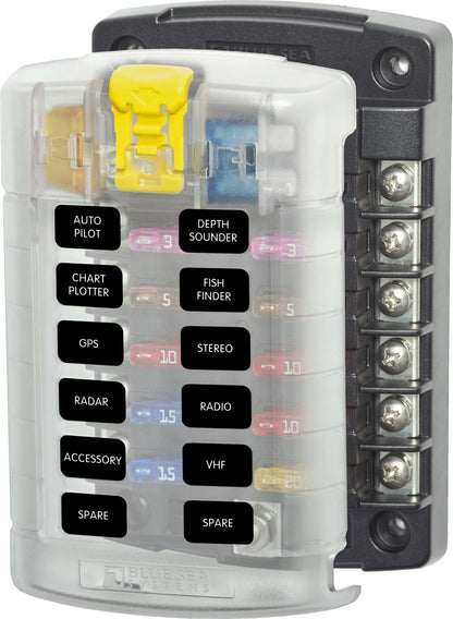 Blue Sea Systems 5029 12-Gang Fuse Block with Cover and Insulated Cover for Marine and RV Applications
