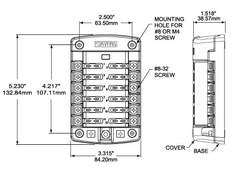 Blue Sea Systems 5029 12-Gang Fuse Block with Cover and Insulated Cover for Marine and RV Applications