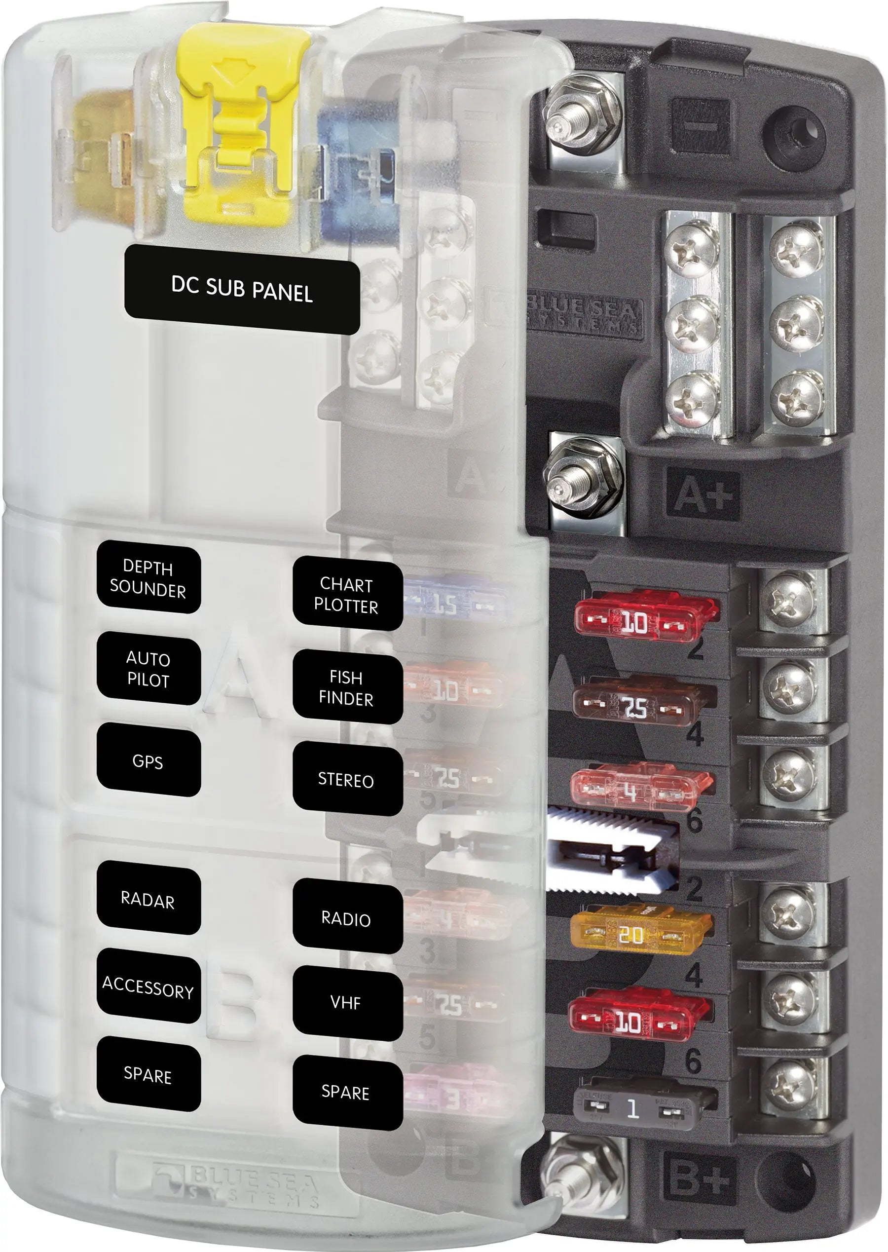 Blue Sea Systems 5032 12-Gang Split Bus Fuse Block with Cover and Negative Bus