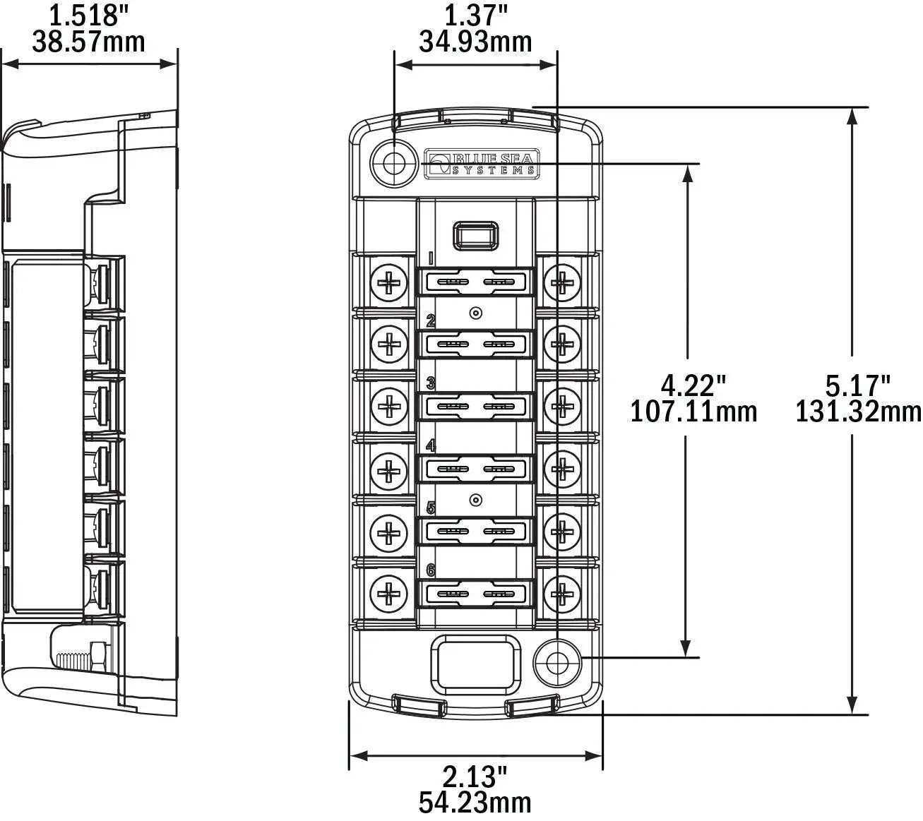 Blue Sea Systems 5035 6-Gang Fuse Block with Cover and Independent Circuits