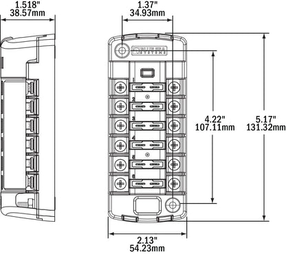 Blue Sea Systems 5035 6-Gang Fuse Block with Cover and Independent Circuits