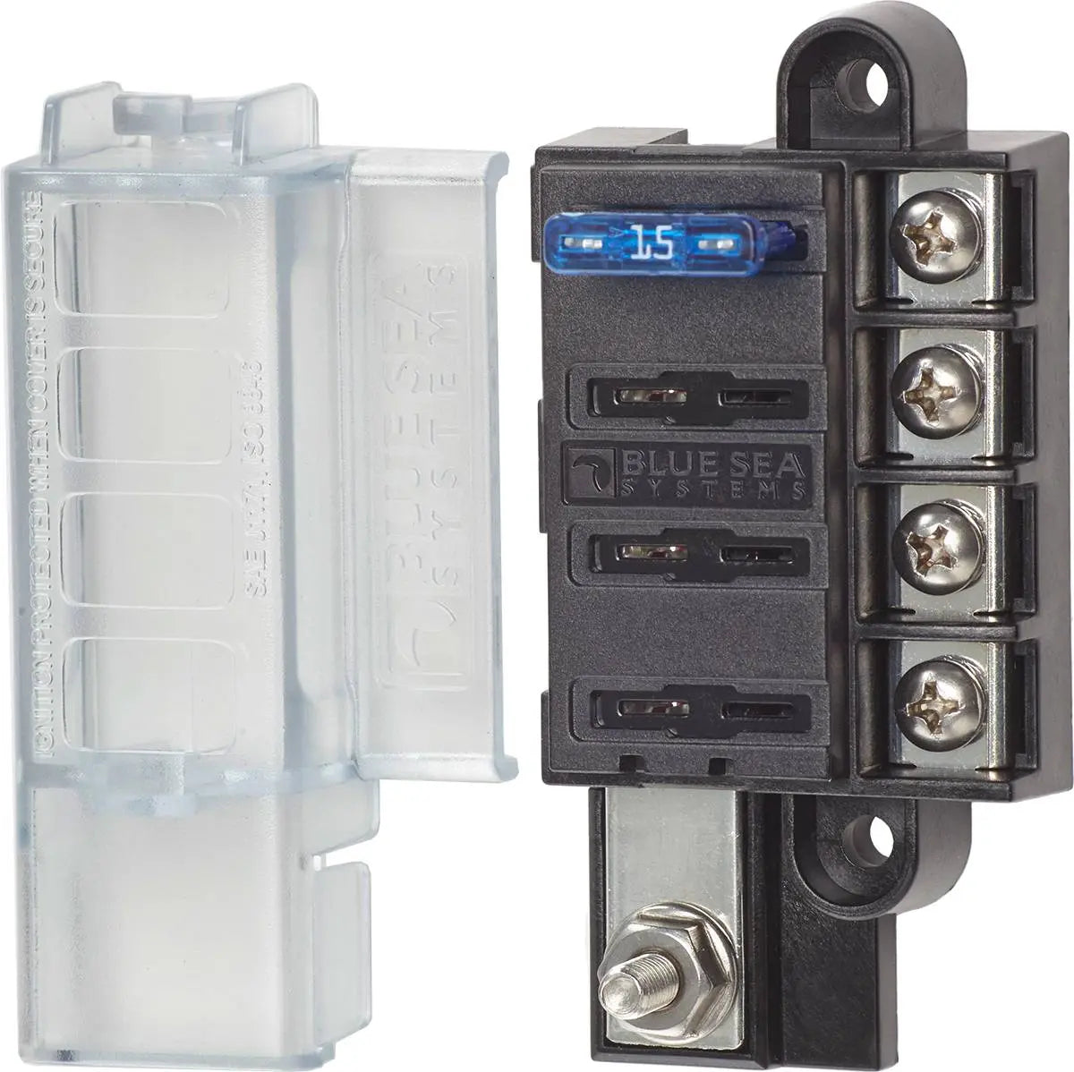 Blue Sea Systems 5045-BSS ST Blade Compact Fuse Block with Cover - 4 Circuits, 100A Max
