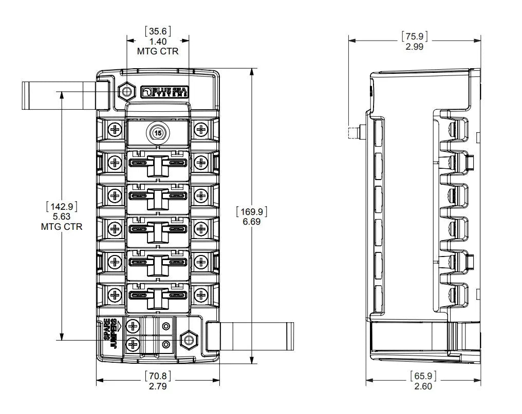 Blue Sea Systems ST CLB Circuit Breaker Block - 6 Independent Circuits