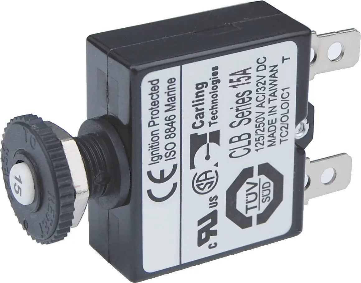 Blue Sea Systems 7056-BSS 15A Push Button Quick Connect Circuit Breaker