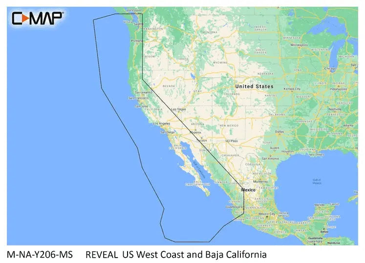C-Map Reveal Coastal US West Coast and Baja California Chart for Marine Navigation
