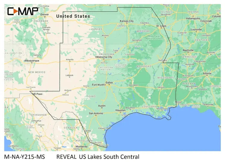 C-Map Reveal Inland US Lakes South Central Chart for Marine Navigation and Fishing