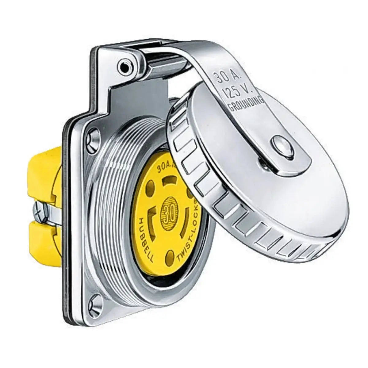 Hubbell HBL303SSO 30A Traditional Round Stainless Steel Power Outlet with Self-Closing Cover