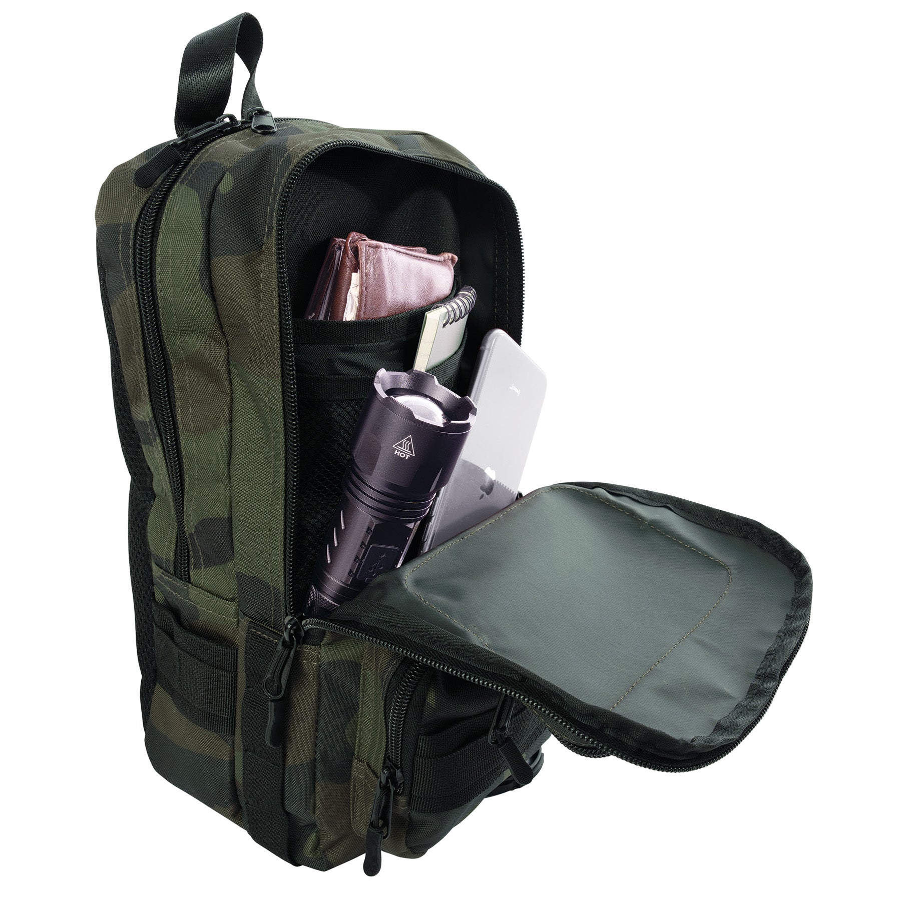 Rothco Tactical Traveler Sling Bag in Midnight Woodland Camo – Compact EDC and CCW Storage