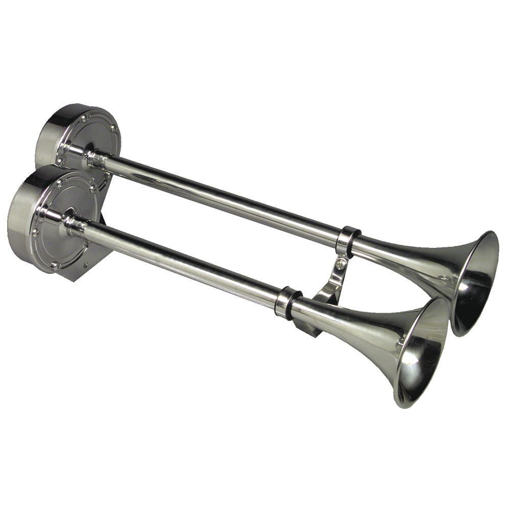 Schmitt Marine Deluxe All-Stainless Dual Trumpet Horn - 12V for Boats Up to 12 Meters