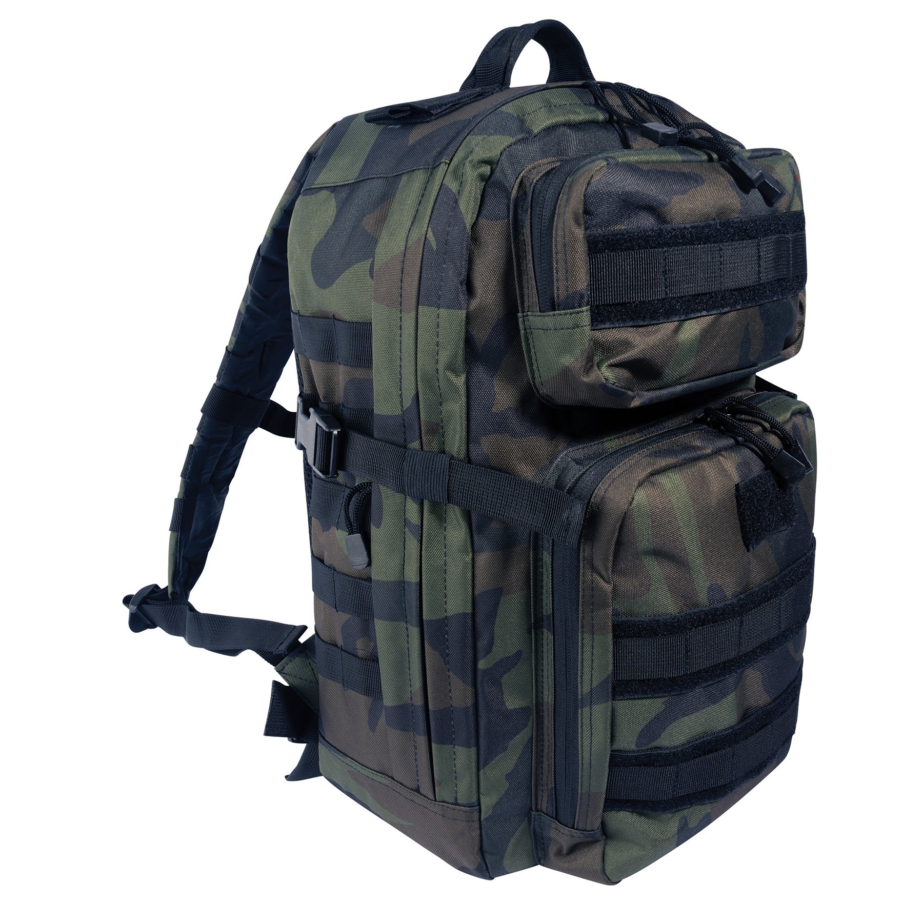 Rothco Fast Mover Tactical Backpack Midnight Woodland Camo – 34L Capacity with MOLLE Webbing and Hydration Compatibility