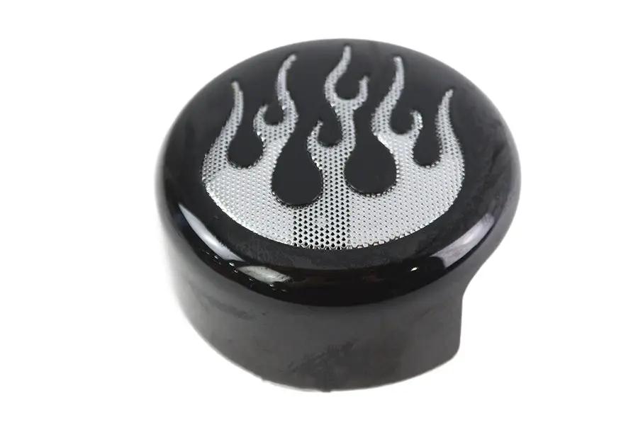 V-Twin Round Horn Cover Black with Chrome Flame for Harley Davidson XL Models by V-Twin