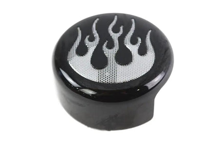 V-Twin Round Horn Cover Black with Chrome Flame for Harley Davidson XL Models by V-Twin