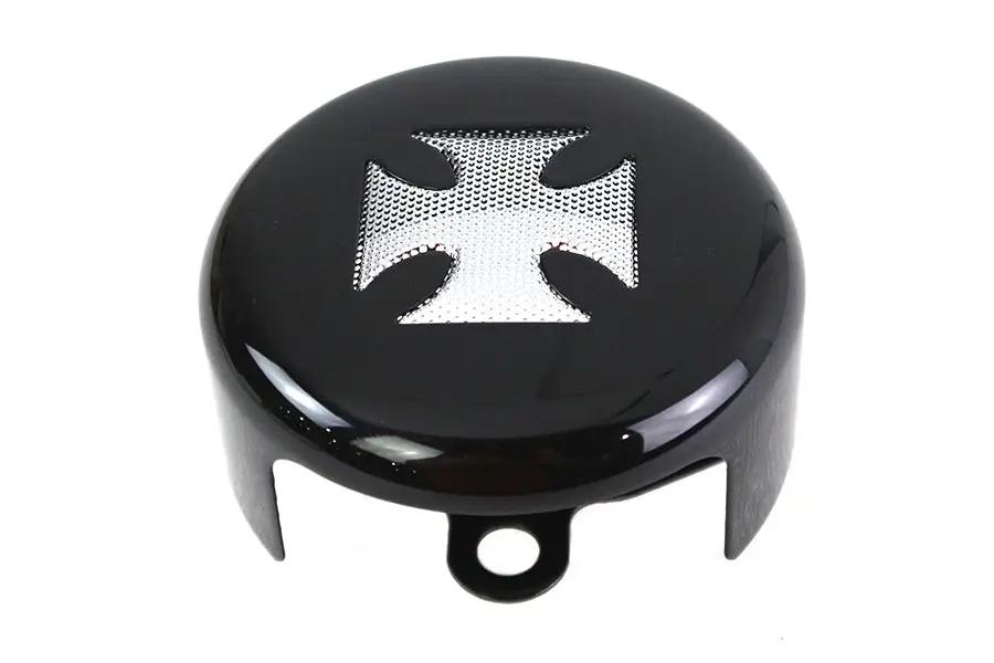 V-Twin Round Horn Cover with Black Finish and Chrome Maltese Design for Harley Davidson XL by V-Twin