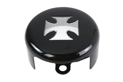 V-Twin Round Horn Cover with Black Finish and Chrome Maltese Design for Harley Davidson XL by V-Twin
