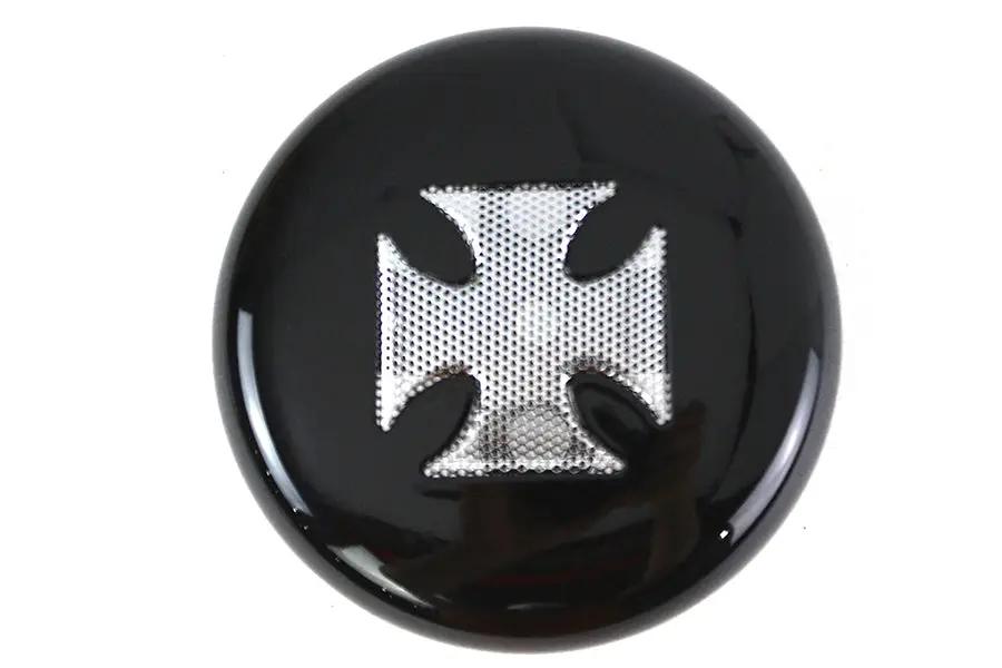 V-Twin Round Horn Cover with Black Finish and Chrome Maltese Design for Harley Davidson XL by V-Twin
