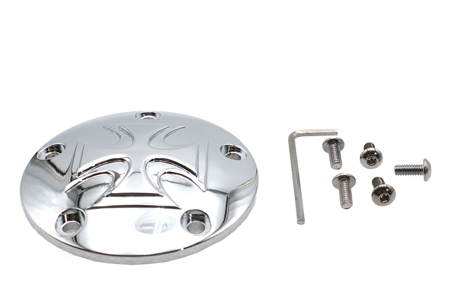 V-Twin Red Baron Cross Ignition System Cover 5-Hole Chrome for Harley Davidson FXST