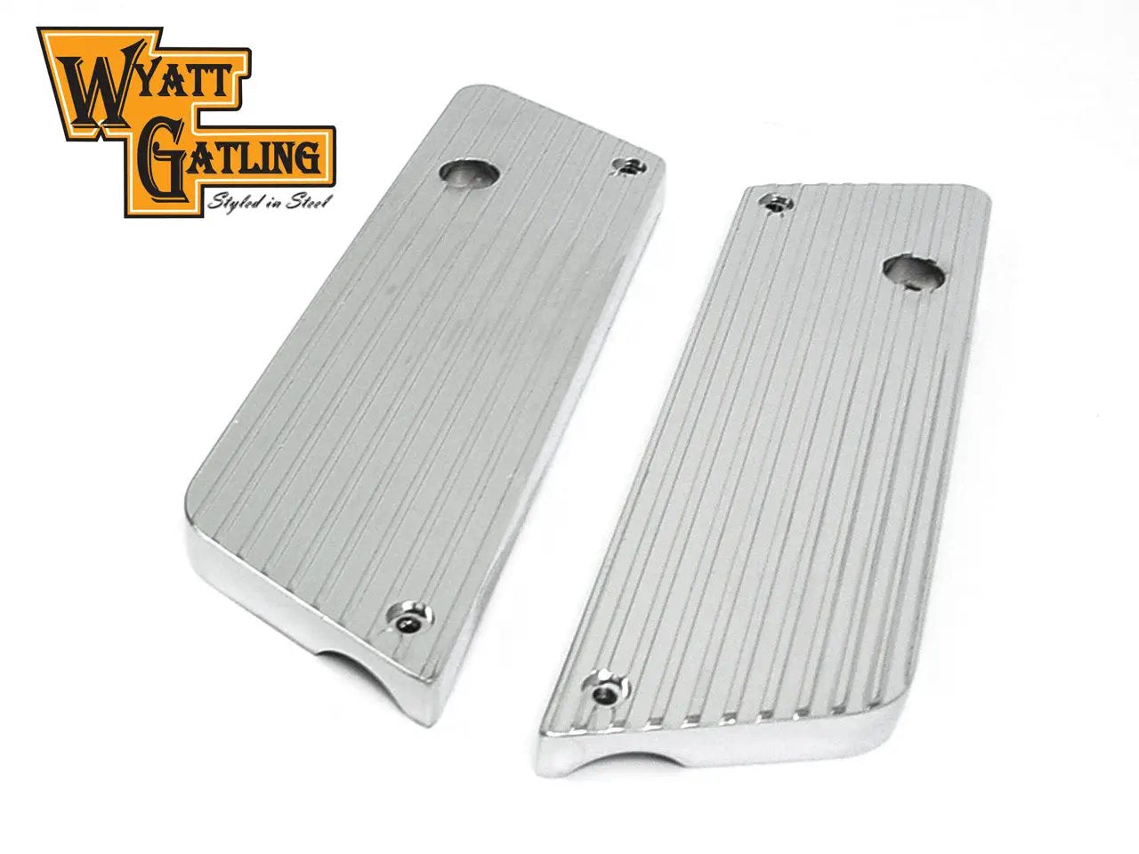 V-Twin Wyatt Gatling Saddlebag Face Plate Chrome Finned Saddlebag Latch Cover Kit for Harley FLT 1992-2001 by V-Twin