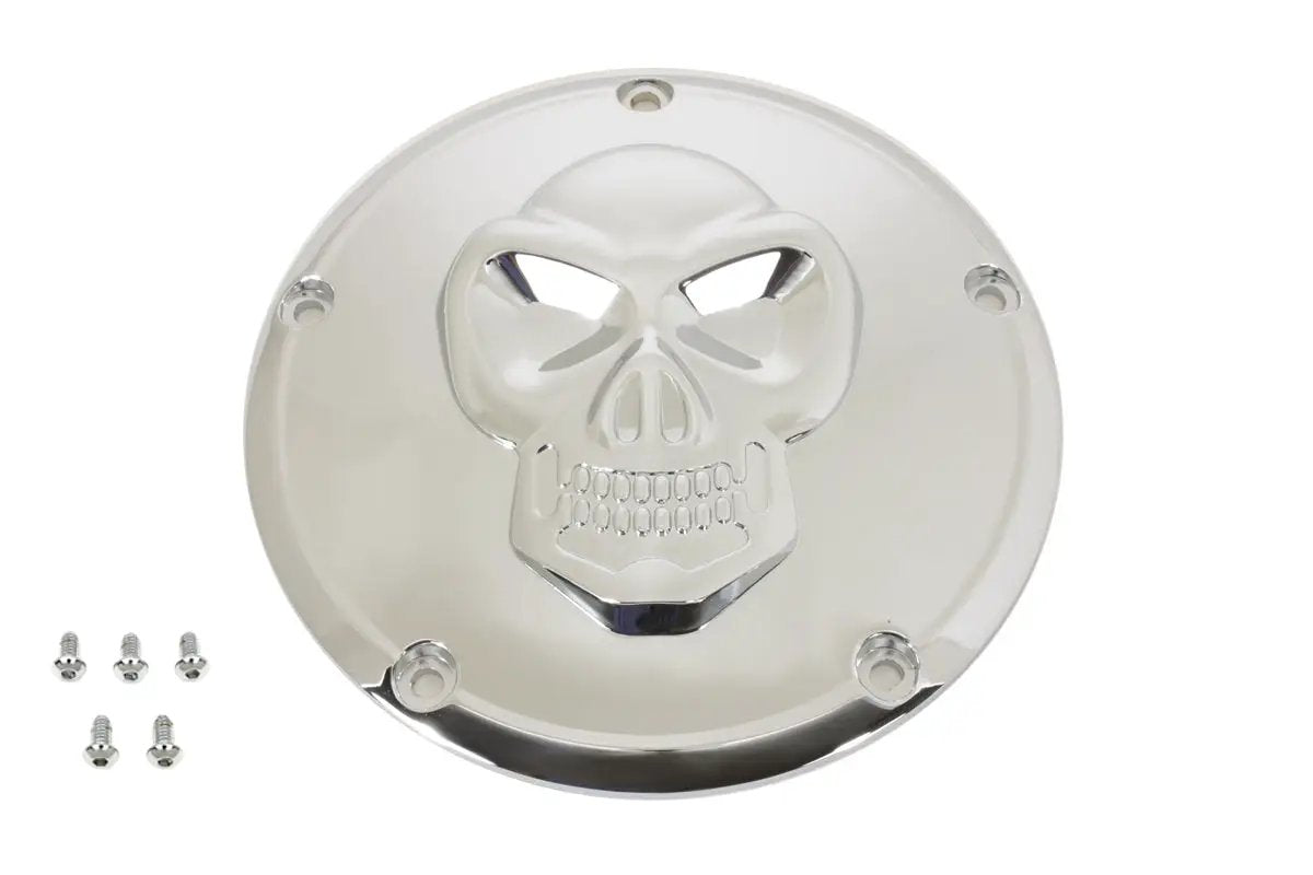 V-Twin Raised Skull Derby Cover Chrome for Harley Davidson FXST Models by V-Twin