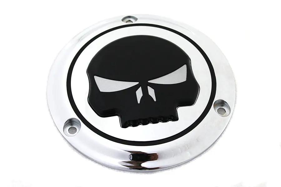 V-Twin Chrome 3-Hole Skull Derby Cover for Harley Davidson FL Models (Part #78287) by V-Twin