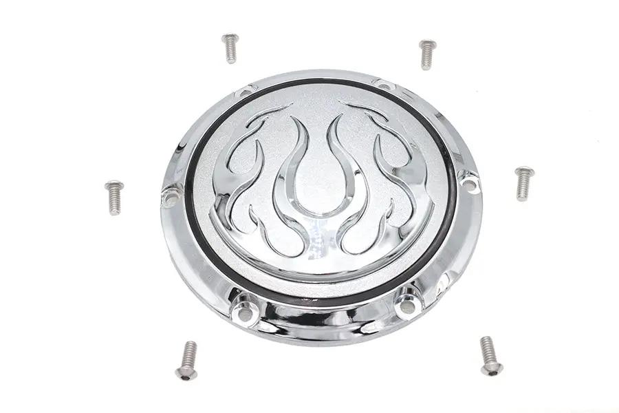 V-Twin Chrome 6-Hole Flame Derby Cover for Harley Davidson XL (2004-2013) by V-Twin