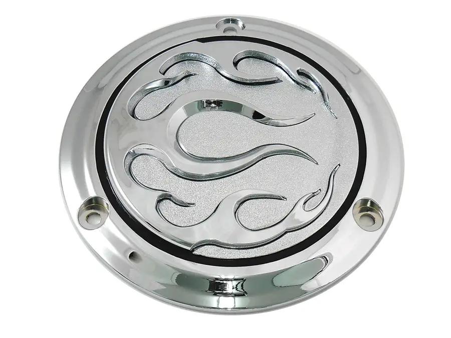 V-Twin Chrome 3-Hole Flame Derby Cover for Harley Davidson FL Models by V-Twin