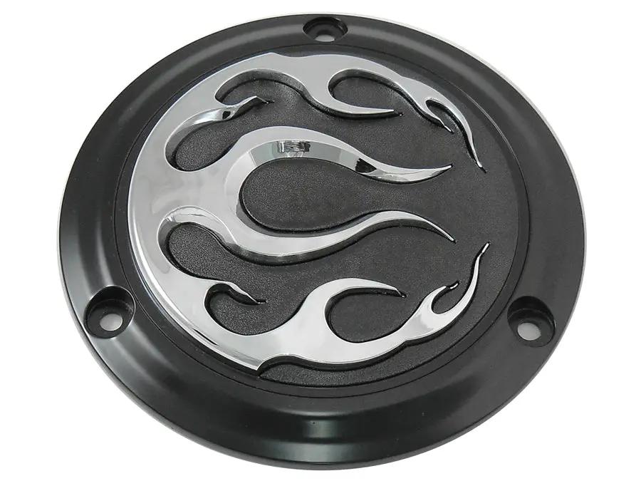 V-Twin Black 3-Hole Flame Derby Cover for Harley Davidson FL Models - Part #77573B by V-Twin
