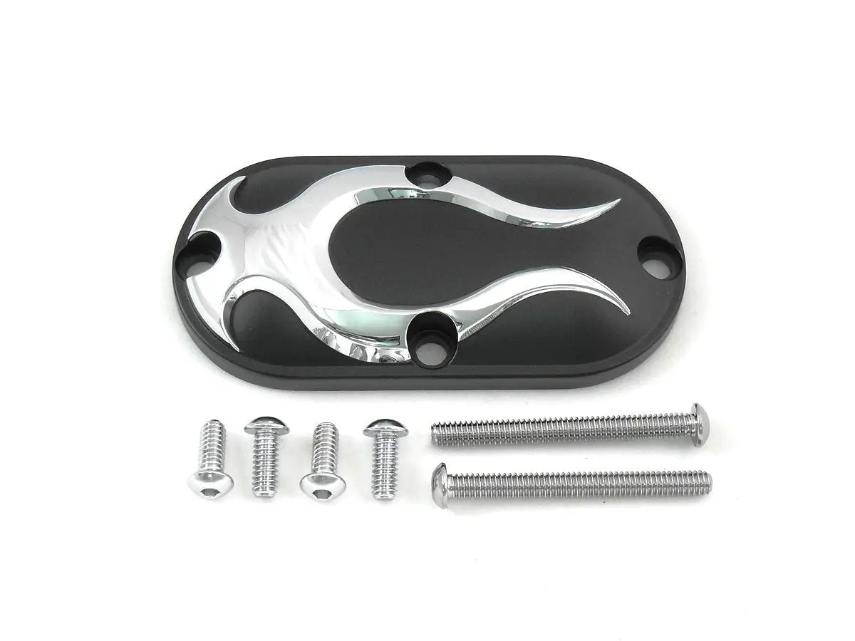 V-Twin Black Inspection Cover with Chrome Flame for Harley Davidson FL (1999-2008) - Part #77578B by V-Twin