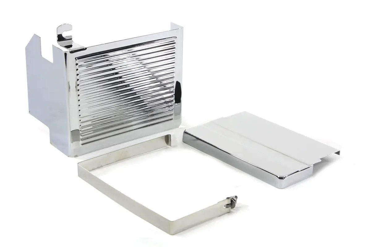 V-Twin Chrome Ribbed Battery Cover Kit for Harley Davidson FLH Models by V-Twin