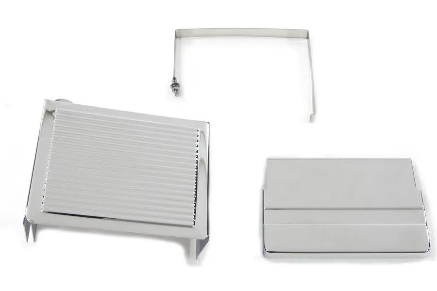 V-Twin Chrome Ribbed Battery Cover Kit for Harley Davidson FLH Models by V-Twin