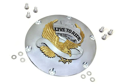 V-Twin Eagle Spirit Derby Cover with Gold Inlay for Harley Davidson XL Models by V-Twin