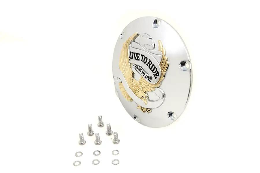 V-Twin Eagle Spirit Derby Cover with Gold Inlay for Harley Davidson XL Models by V-Twin