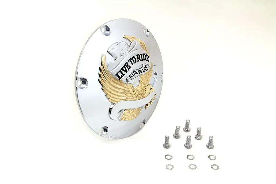 V-Twin Eagle Spirit Derby Cover with Gold Inlay for Harley Davidson XL Models by V-Twin