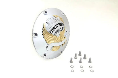 V-Twin Eagle Spirit Derby Cover with Gold Inlay for Harley Davidson XL Models by V-Twin