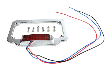 V-Twin Chrome Billet License Plate Frame with Red LED Top Lamp - Part #07912 by V-Twin