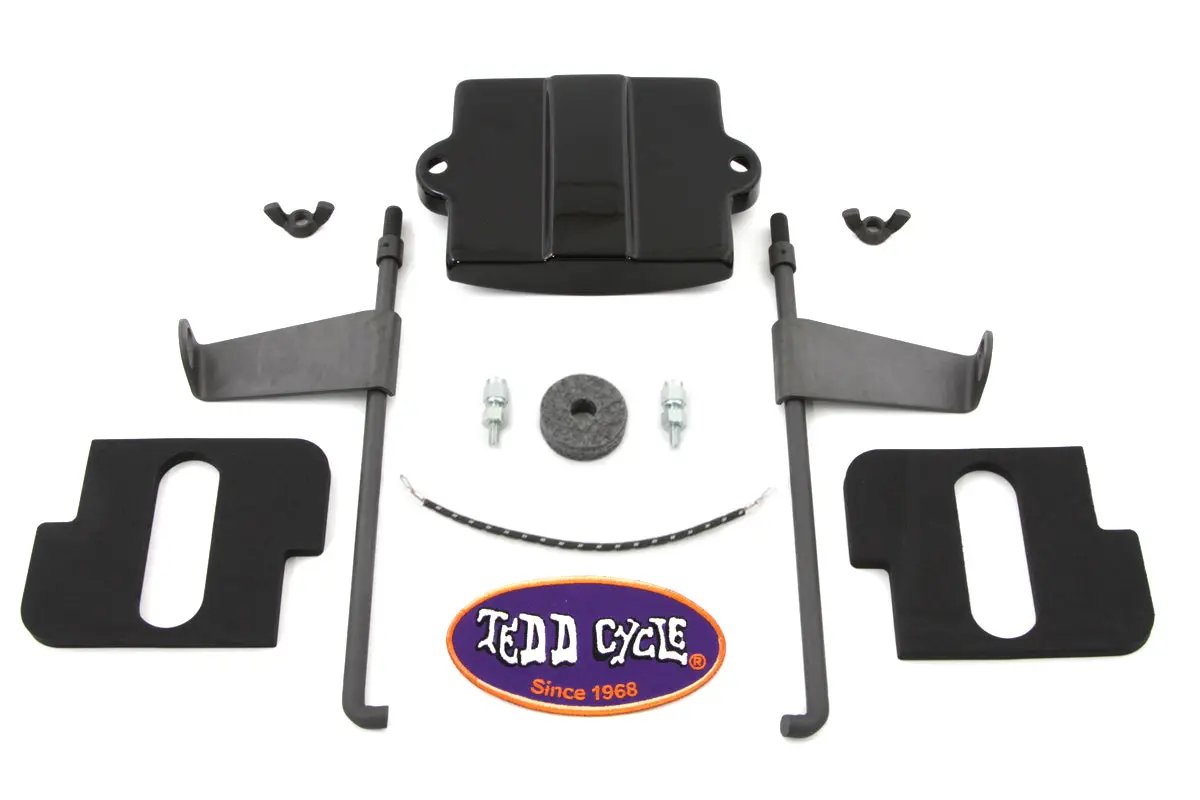 V-Twin Battery Box Top Kit for Harley Davidson EL Models – Parkerized Top Rod Set with Flags and Pads by V-Twin