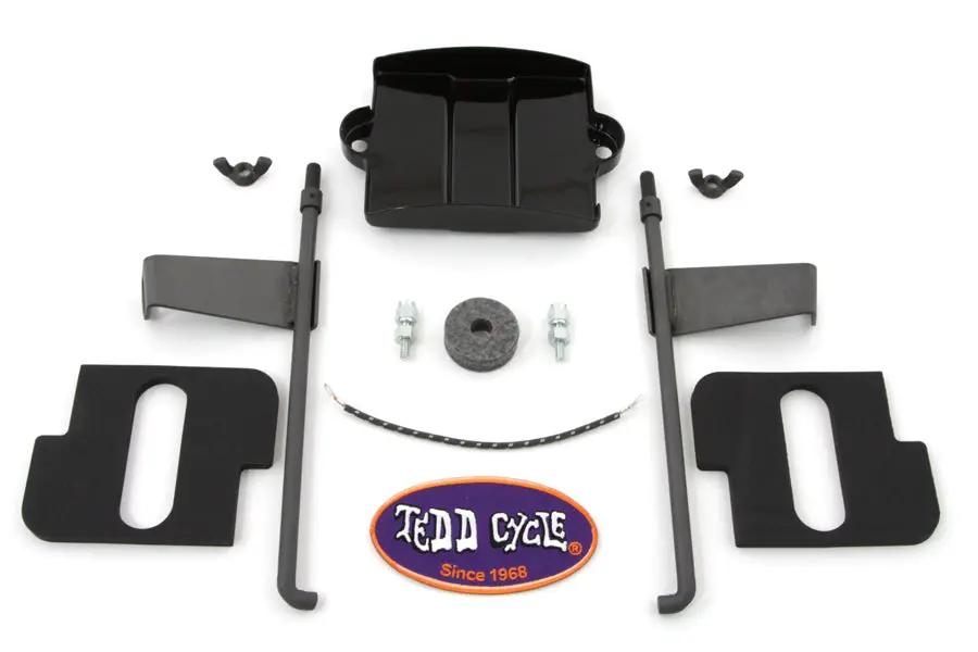 V-Twin Battery Box Top Kit for Harley Davidson EL Models – Parkerized Top Rod Set with Flags and Pads by V-Twin