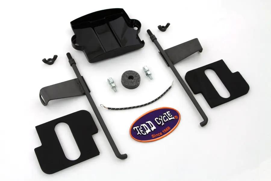 V-Twin Battery Box Top Kit for Harley Davidson EL Models – Parkerized Top Rod Set with Flags and Pads by V-Twin